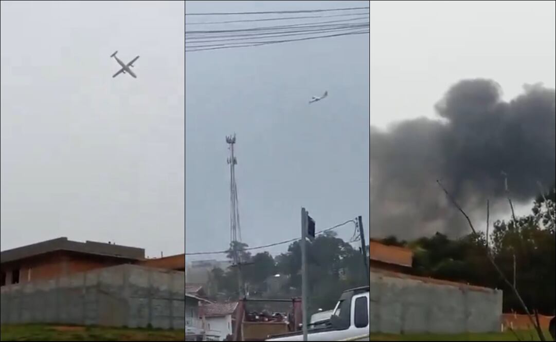En redes sociales circulan videos del momento en que el avión se desploma en Brasil. FOTO: Capturas