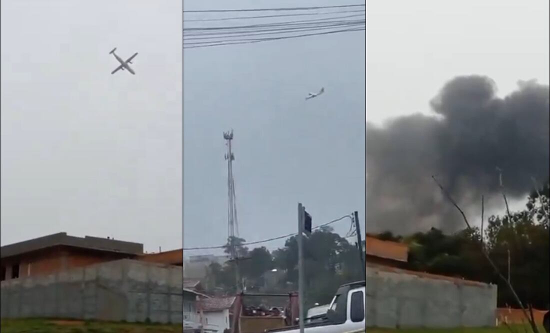 En redes sociales circulan videos del momento en que el avión se desploma en Brasil. FOTO: Capturas