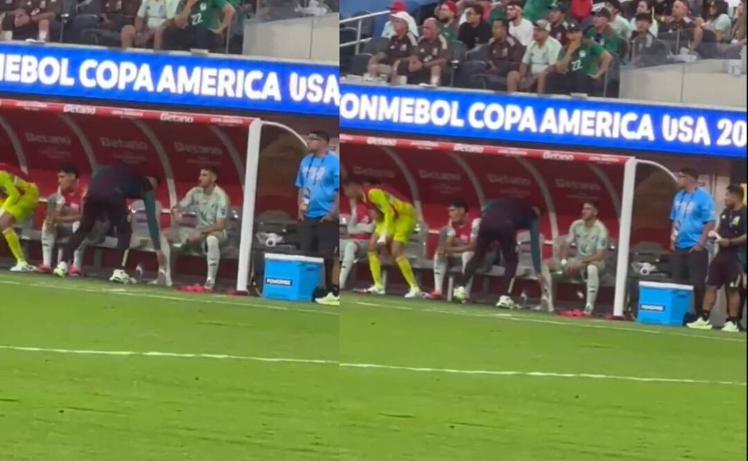 Santiago Giménez no pudo ocultar su enojo tras salir de cambio ante Venezuela. Foto: Especial