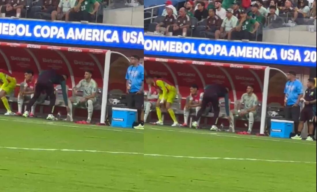 Santiago Giménez no pudo ocultar su enojo tras salir de cambio ante Venezuela. Foto: Especial