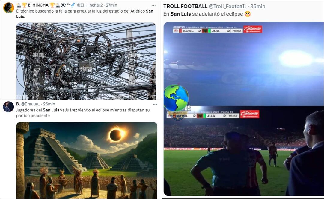 Memes del Atlético San Luis vs FC Juárez tras el 'apagón' en el Alfonso Lastras. FOTOS: Capturas