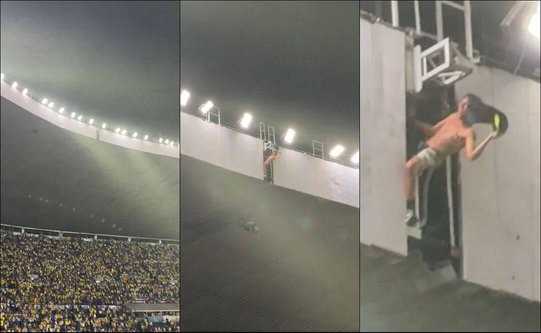 El aficionado subió al techo del Estadio Azteca para celebrar. FOTO: Capturas