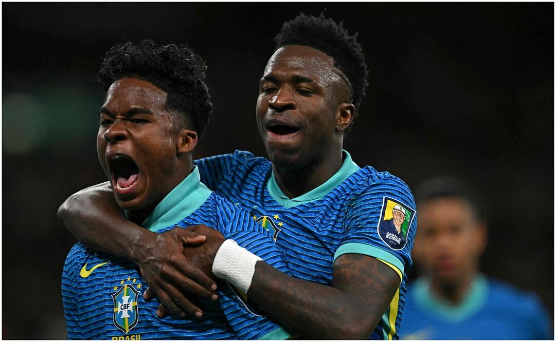 Endrick y Vinicius celebrando con Brasil ante Inglaterra / FOTO: AFP