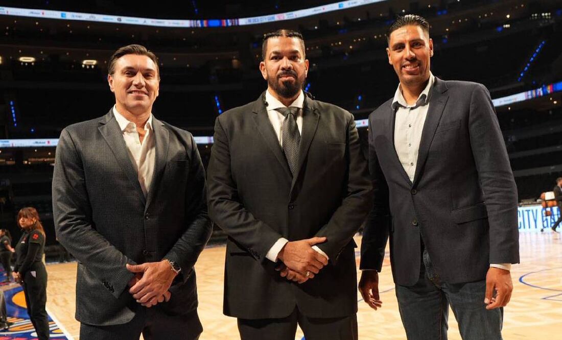 Gustavo Ayón, Horacio Llamas y Eduardo Nájera estuvieron presentes en la NBA México. Foto: Nicolás Schiller Solti