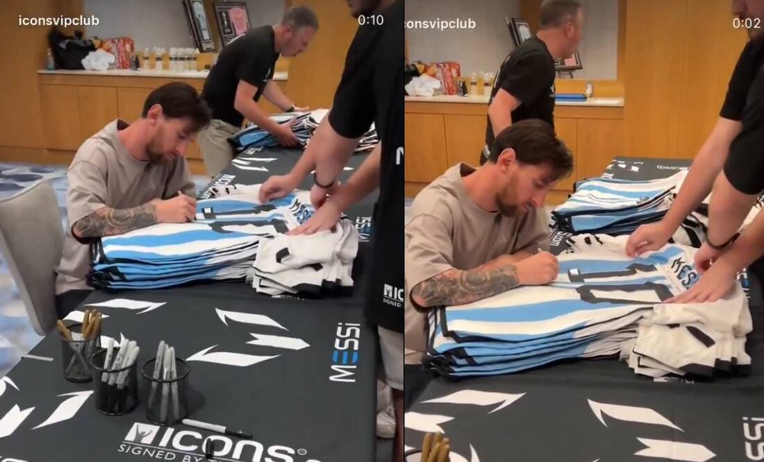 Messi no paraba de firmar playeras con las que fue campeón del mundo con argentina en Qatar 2022. Foto: Especial