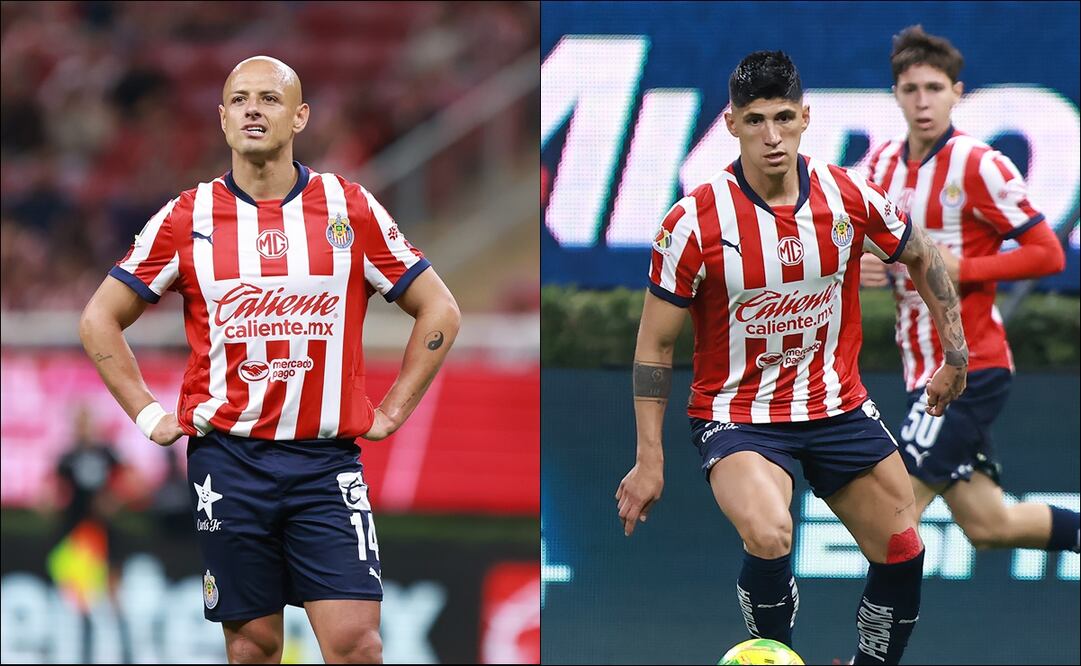 'Chicharito' Hernández y Alan Pulido, durante el partido ante el Puebla en el Akron. FOTO: Imago7