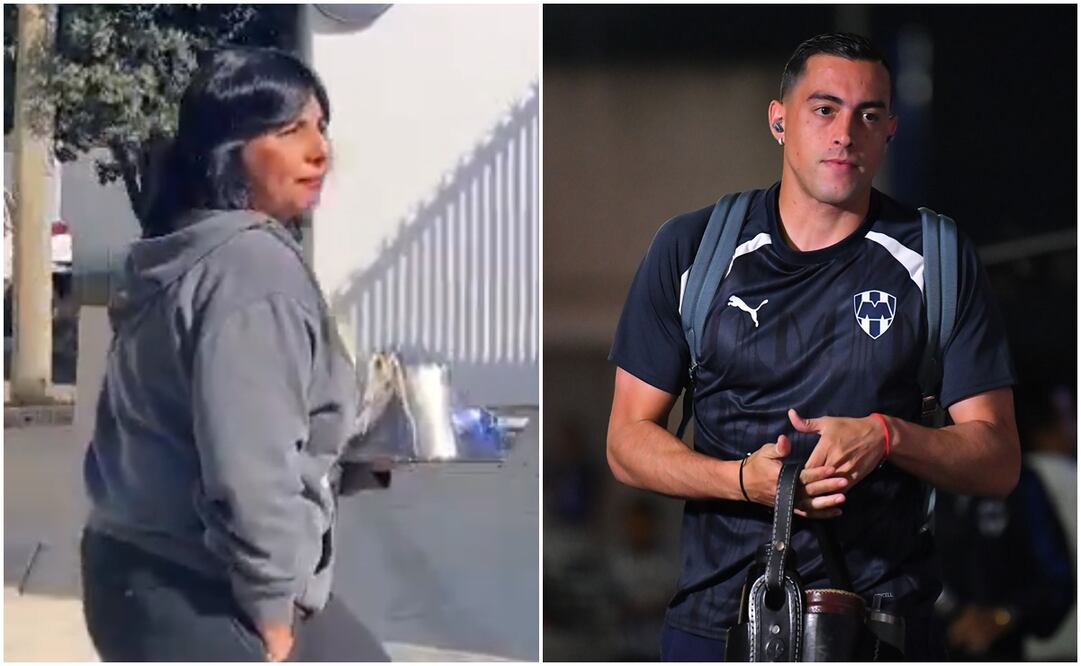 La Señora Lozano con presente para Rogelio Funes Mori y él bajando del autobús de Rayados / FOTOS: Captura e Imago7
