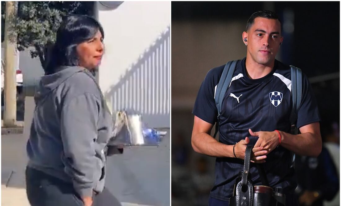 La Señora Lozano con presente para Rogelio Funes Mori y él bajando del autobús de Rayados / FOTOS: Captura e Imago7