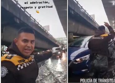 “Me siento contento”: Policía se hace viral al meterse a encharcamiento para ayudar
