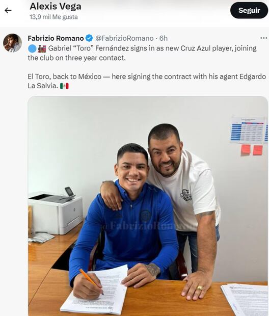 Alexis Vega le dio like a la publicación de la firma del contrato del Toro Fernández con La Máquina. Foto: Especial