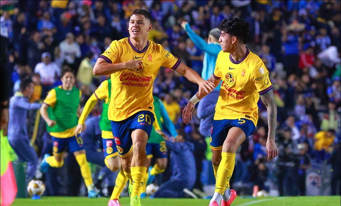 Richard Sánchez celebra el segundo gol del América en la Vuelta de la Semifinal del Apertura 2024. FOTO: Imago7