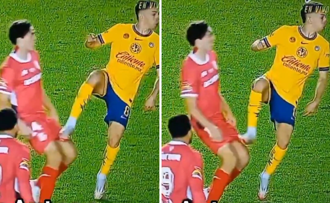 Álvaro Fidalgo le clavó los tachones en la pierna a Marcel Ruiz y no se marcó falta. Foto: Especial