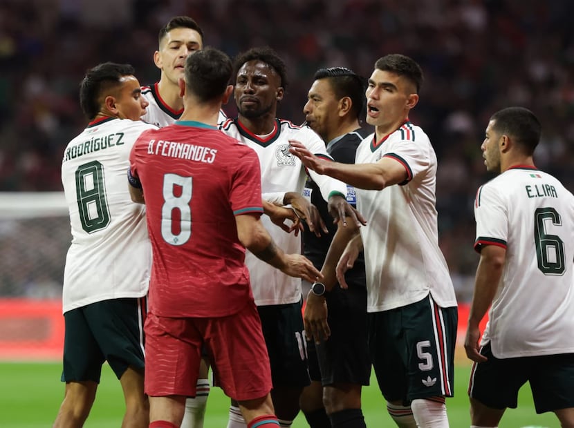 Selección Mexicana en conflicto con Portugal, durante el partido amistoso que reinauguró el Estadio Banorte - Foto: Carlos Mejía/EL UNIVERSAL