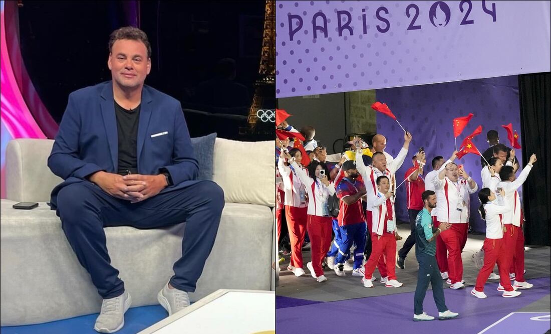 David Faitelson y la delegación olímpica de China en la Ceremonia de Clausura. FOTOS: @david_faitelson / AP
