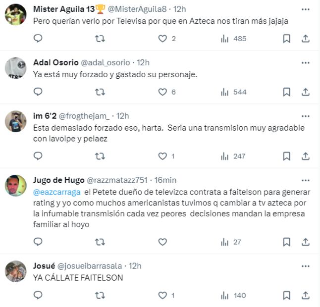 Usuarios de Twitter quejándose de Faitelson