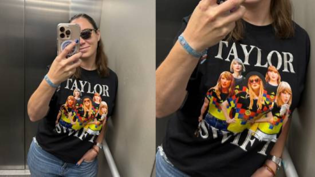 Majo González presumió una playera de Taylor Swift usando la playera del América. Foto: Especial