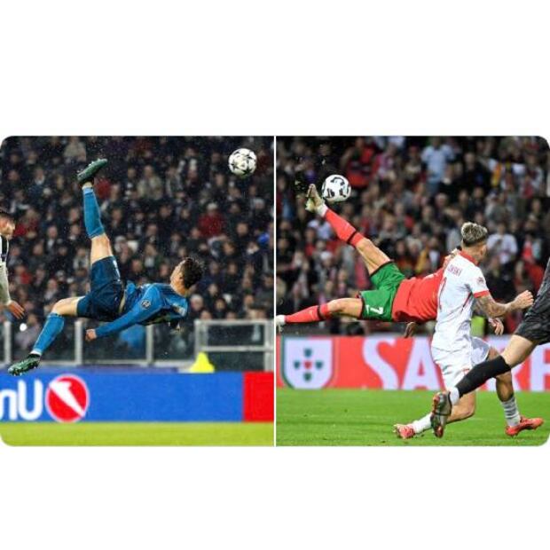Cristiano Ronaldo realizó una calca de la chilena que hizo con el Real Madrid. Foto: Especial