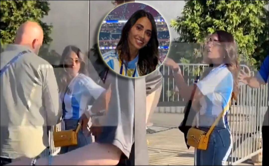 Antonela Roccuzzo trata de ingresa al Mercedes Benz Stadium. FOTO: Capturas