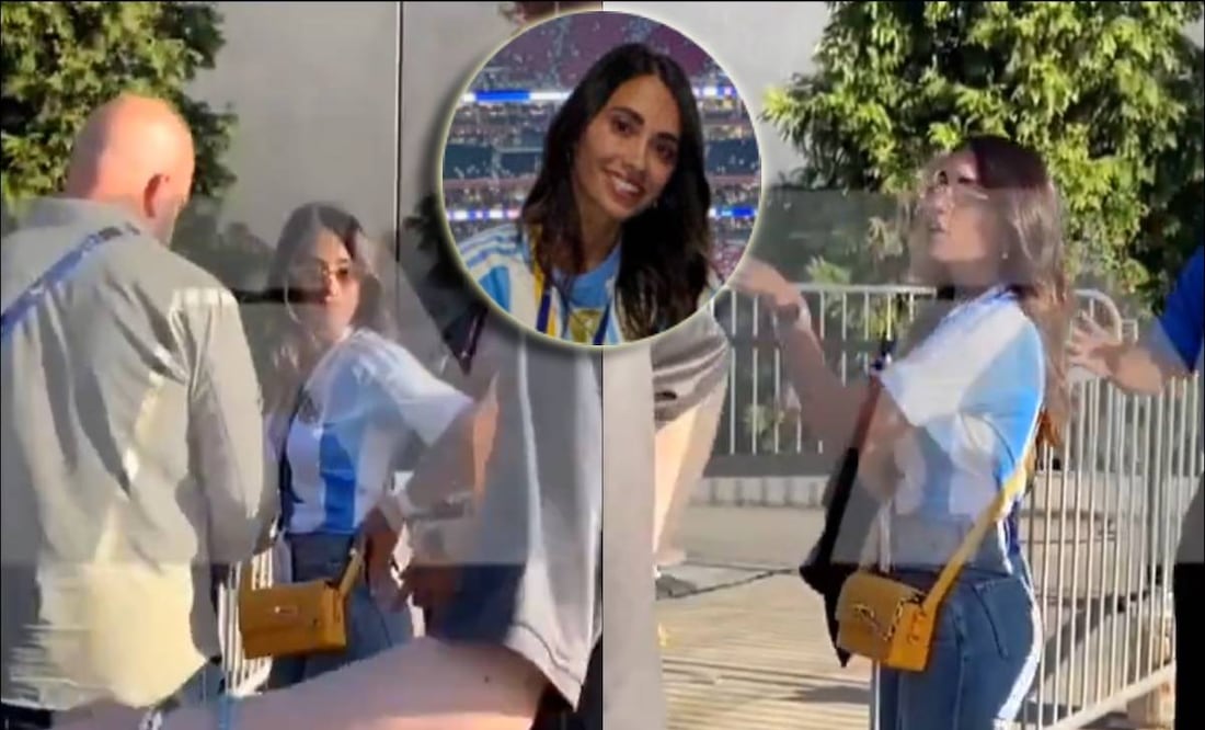 Antonela Roccuzzo trata de ingresa al Mercedes Benz Stadium. FOTO: Capturas