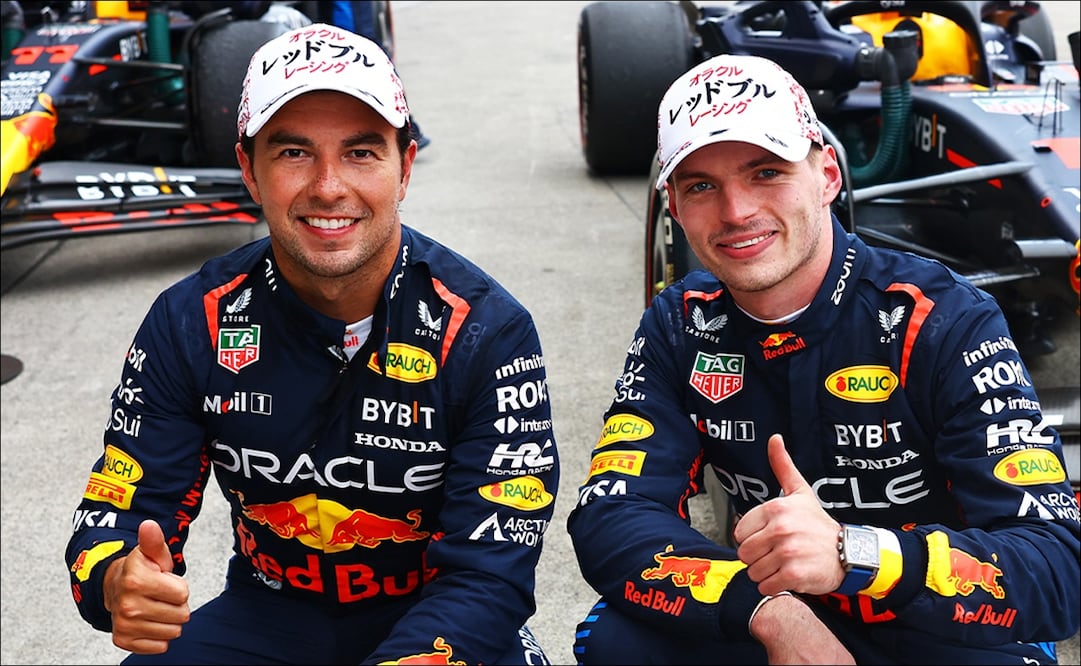 Checo Pérez quedó tercero y Max Verstappen primero durante la carrera Sprint del GP de China / FOTO: @redbullracing