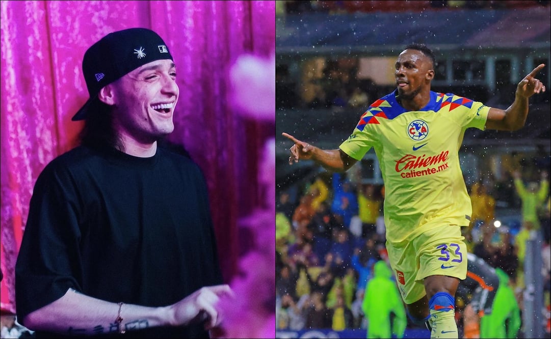 Peso Pluma podría ser aficionado del América al celebrar el gran gol de Julián Quiñones ante Chivas en el Clásico Nacional / FOTO: ESPECIAL