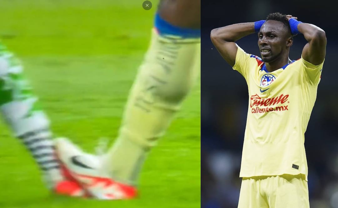 Julián Quiñones debió ser expulsado por una fuerte plancha en el América vs Santos. Fotos: Imago7 / Especial