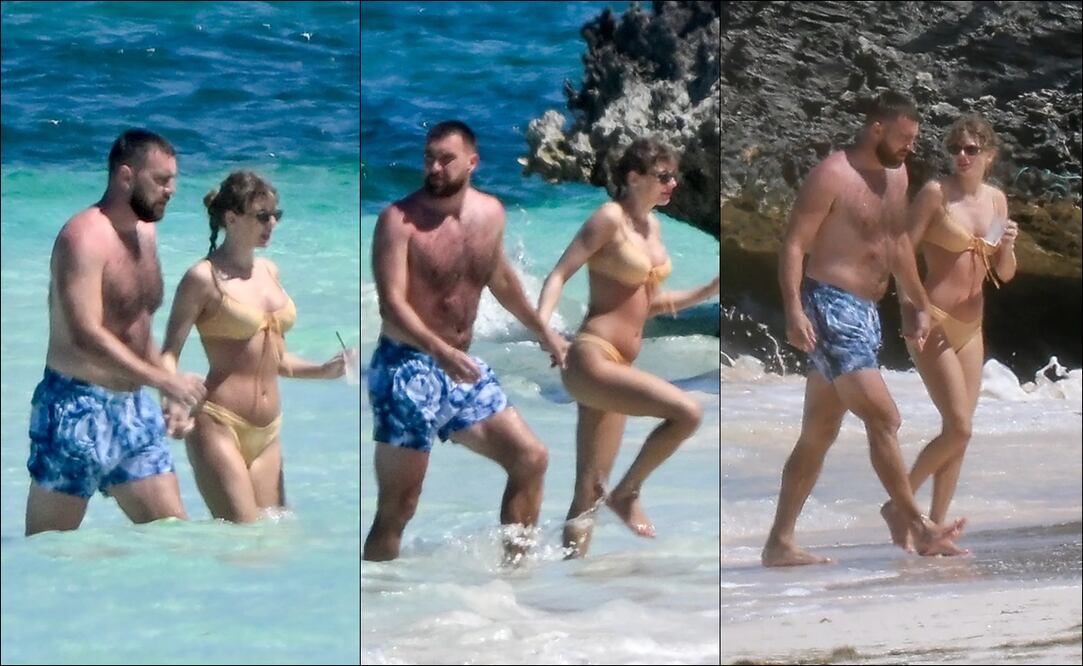 Travis Kelce y Taylor Swift, en las Bahamas. FOTOS: Twitter @TaylorStatus