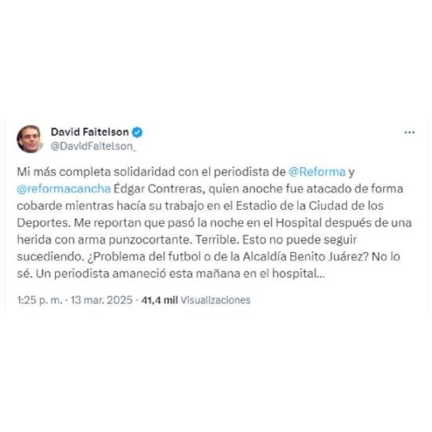 David Faitelson lamentó que un reportero haya sido apuñalado por realizar su trabajo durante el América vs Chivas. Foto: Especial
