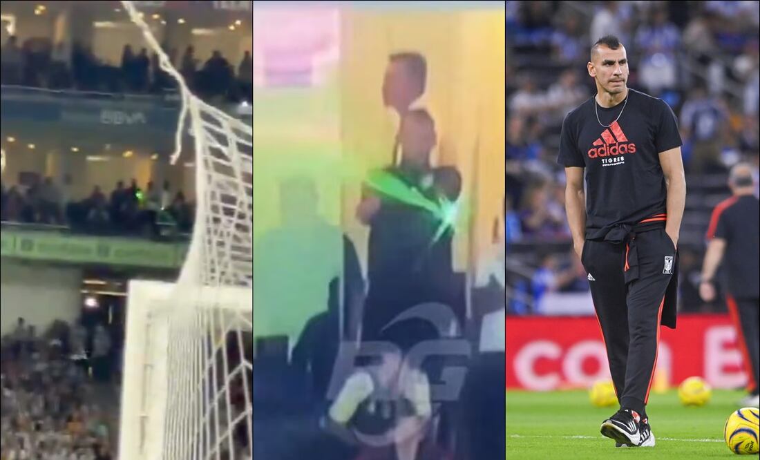 Nahuel Guzmán utilizó un láser para molestar a jugadores de Rayados en el Clásico Regio. FOTOS: Imago7 / Capturas