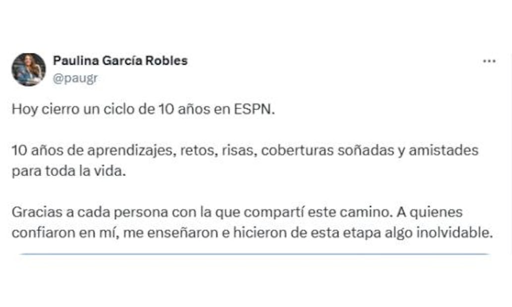 Paulina García Robles anunció que luego de diez años dejó de trabajar en ESPN. Foto: Especial