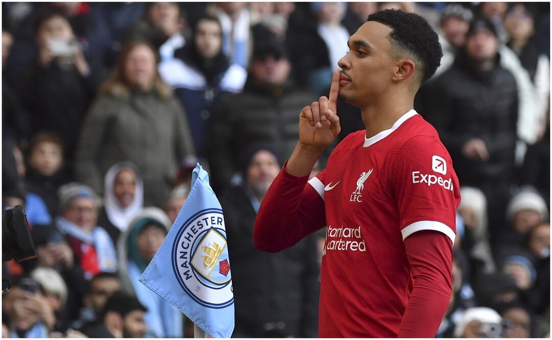 Trent Alexander-Arnold festejando su gol ante el Manchester City con el Liverpool / FOTO: AP