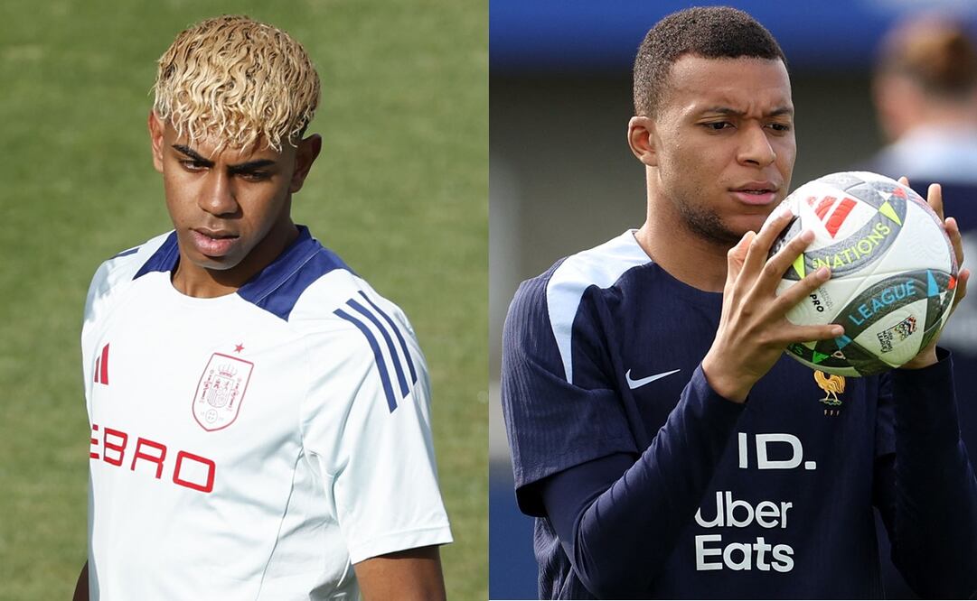 Lamine Yamal y Kylian Mbappé en entrenamiento con España y Francia, respectivamente - Fotos: EFE y AFP