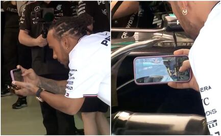 Captan a Lewis Hamilton tomando fotos a detalle del nuevo monoplaza de Mercedes