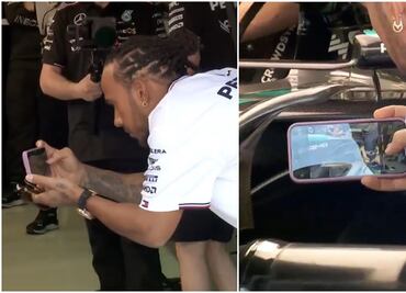 Captan a Lewis Hamilton tomando fotos a detalle del nuevo monoplaza de Mercedes
