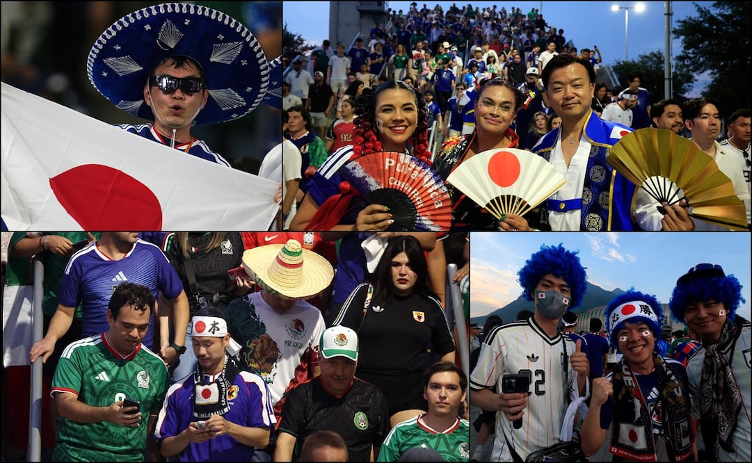 Mexicanos y japoneses se unieron en una sola voz previo al duelo de los nipones ante Túnez en el Estadio Monterrey. FOTOS: AGENCIAS