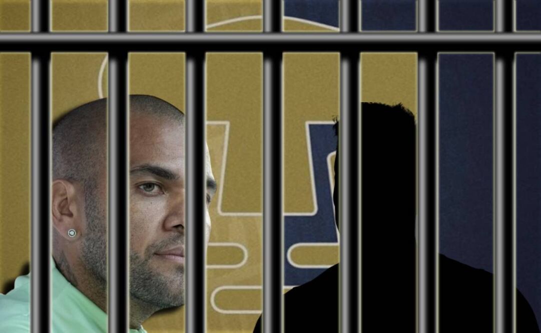 Dani Alves y exjugador de Pumas con logo de fondo y barrotes / FOTOS: AP, EFE y Especial