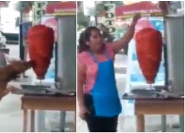 Perrito muerde trompo de carne al pastor y se vuelve viral