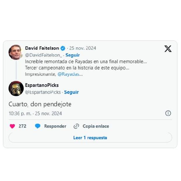 Aficionados de Rayadas corrigieron a David Faitelson por su error en el número de títulos ganados. Foto: Especial
