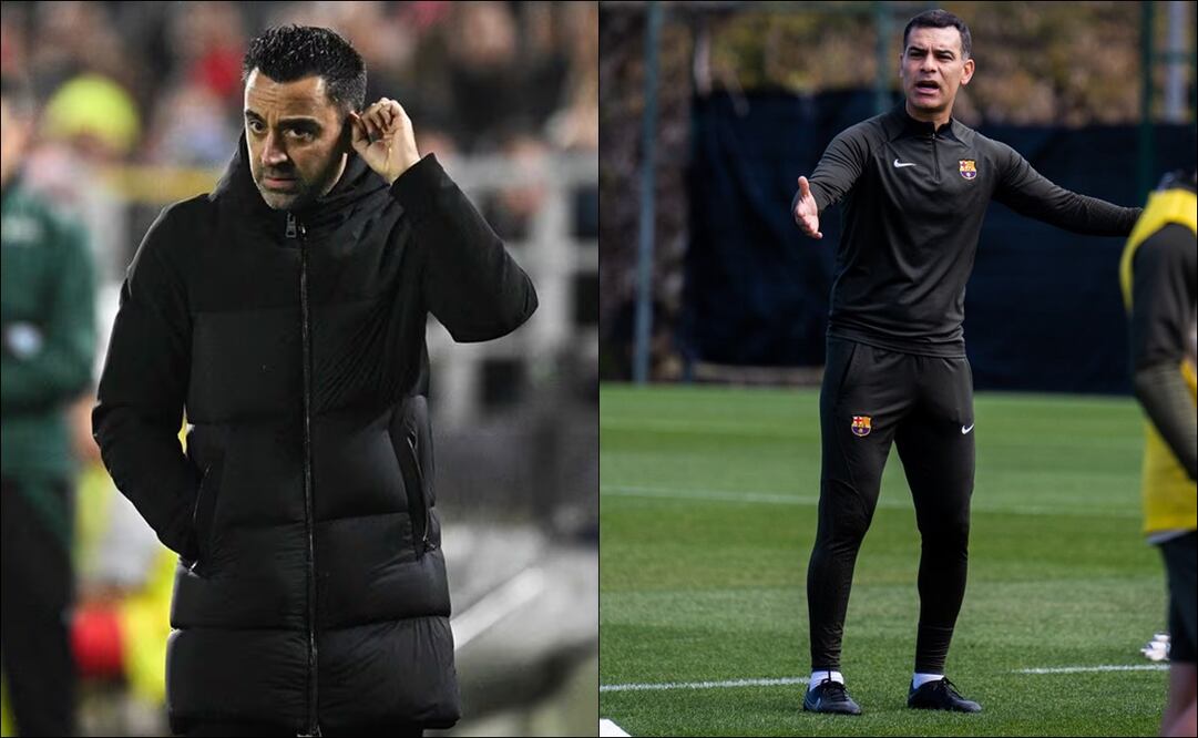 Xavi y Rafael Márquez. FOTOS: Captura / @FCBarcelonaB