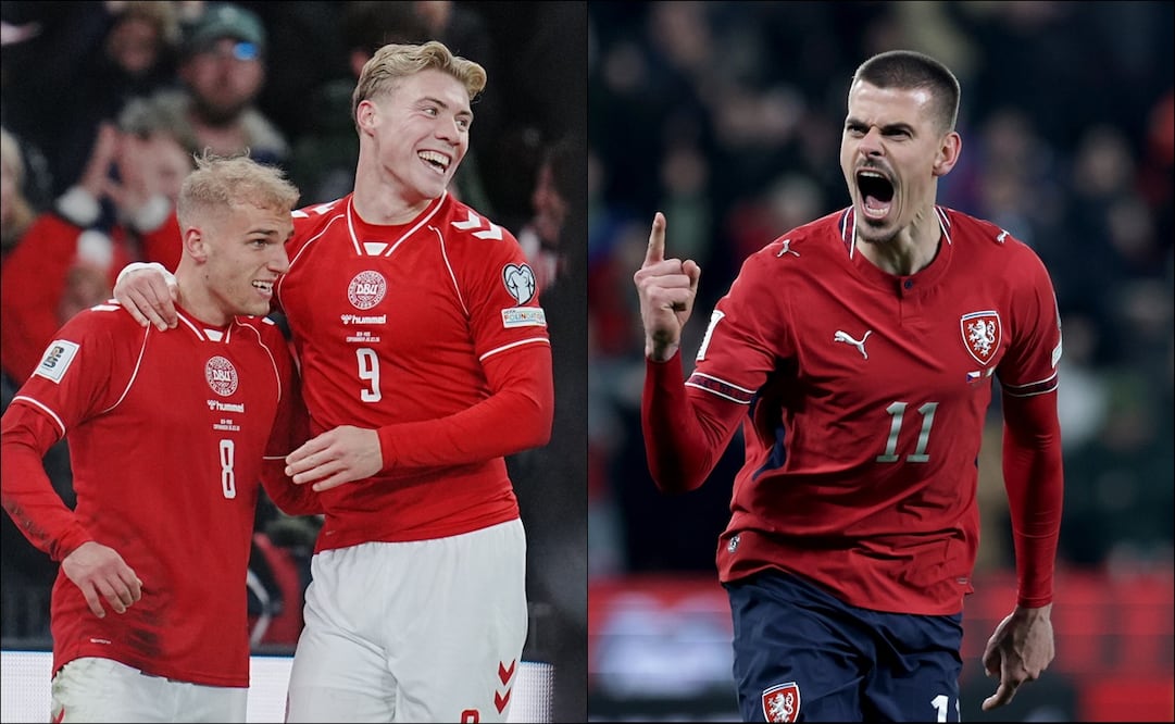 Jugadores de las selecciones de Dinamarca y República Checa celebran su pase a la siguiente ronda del repechaje de la UEFA rumbo al Mundial. FOTOS: EFE