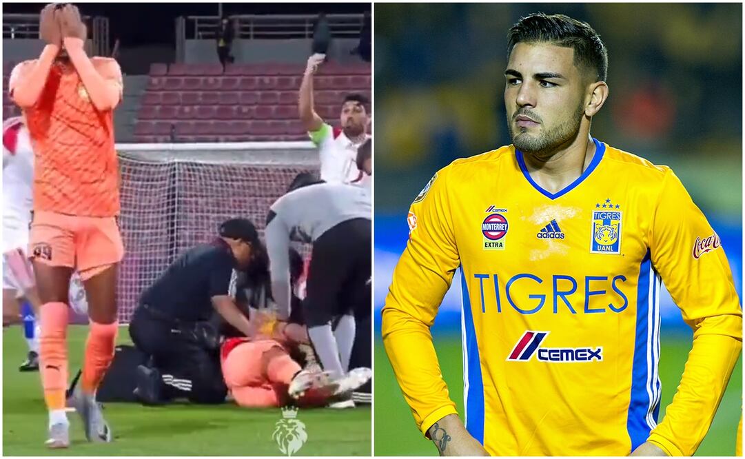 Andy Delort desplomado en Qatar y con los Tigres de la UANL / FOTO: Imago7 y Captura