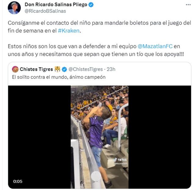 Ricardo Salinas busca a pequeño aficionado de Mazatlán - Especial