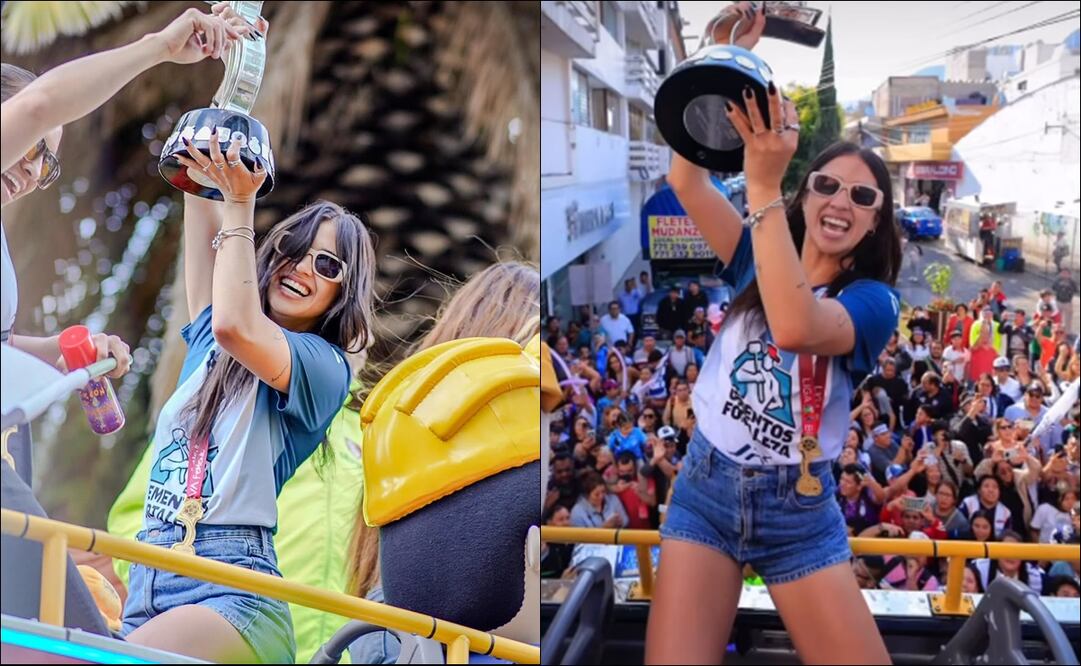 Nailea Vidrio sostiene el trofeo que acredita a Pachuca Femenil como el campeón del Clausura 2025. FOTOS: @naileavidrio