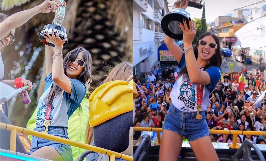 Nailea Vidrio sostiene el trofeo que acredita a Pachuca Femenil como el campeón del Clausura 2025. FOTOS: @naileavidrio