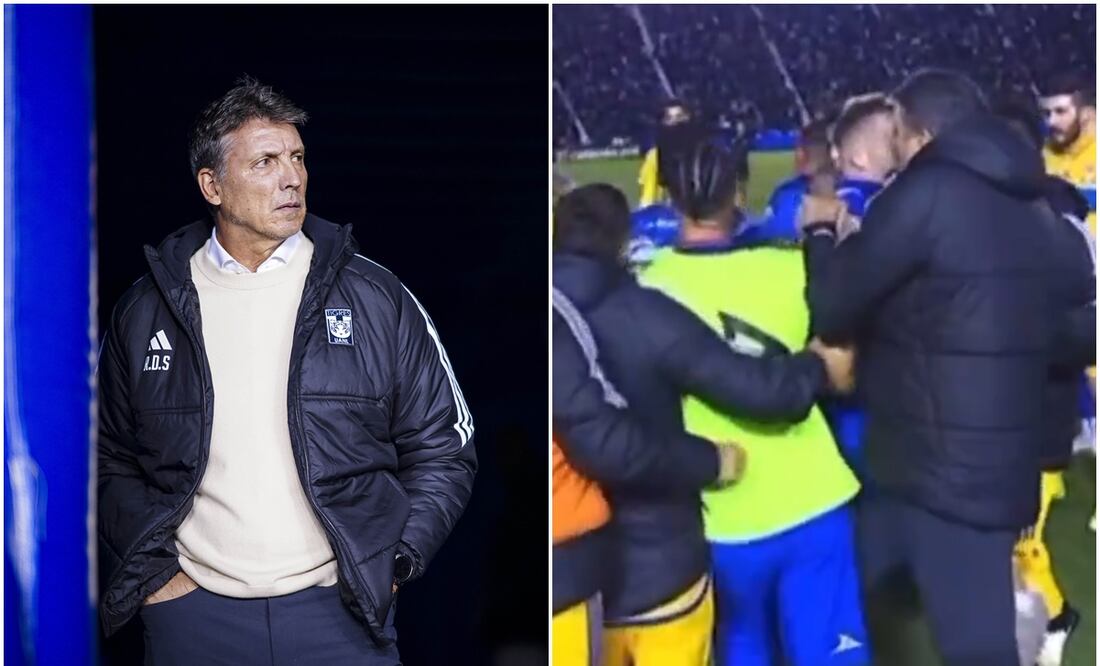 Robert Dante Siboldi en Estadio Azul y durante el conato de bronca / FOTOS: Imago7 y Captura