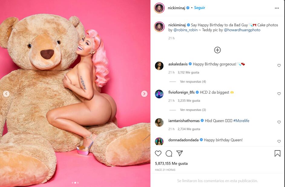 Nicki Minaj posa desnuda para celebrar sus 39 años