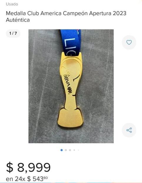 La medalla de campeón del Apertura 2023 está a la venta en internet. Foto: Especial