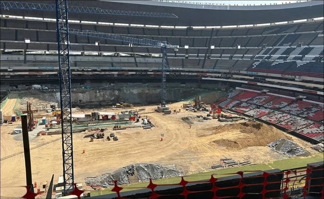 Así luce el Estadio Azteca, durante sus remodelaciones rumbo al Mundial de 2026. FOTO: Especial