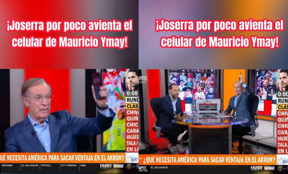 José Ramón Fernández amagó con lanzar el teléfono de Mauricio Ymay mientras discutían del América. Foto: Especial