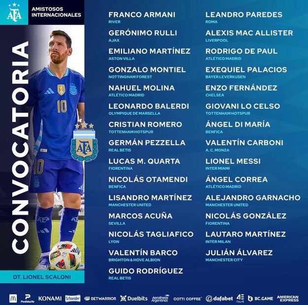 Cuatro campeones del mundo se pierden los amistosos previos a la Copa América 2024. Fuente: Instagram @afaseleccion
